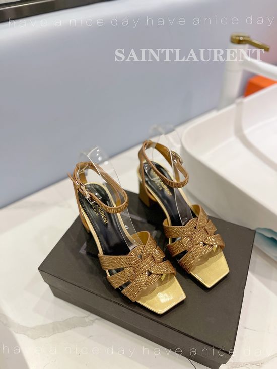 Yves Saint Laurent Rhinestone Decor Leather High Heel Shoes Elegant Classic Footwear