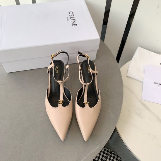 Celine Pointed Toe Kitten Heel Ankle Strap Sandals