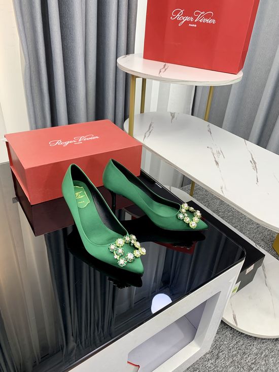 Roger Viver Rhinestone Buckle Satin Kitten Heel Slingback Shoes