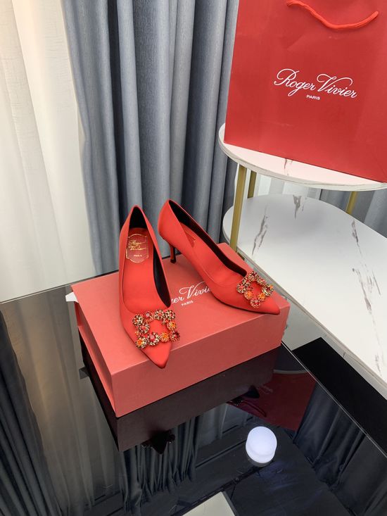Roger Viver Rhinestone Buckle Satin Kitten Heel Slingback Shoes