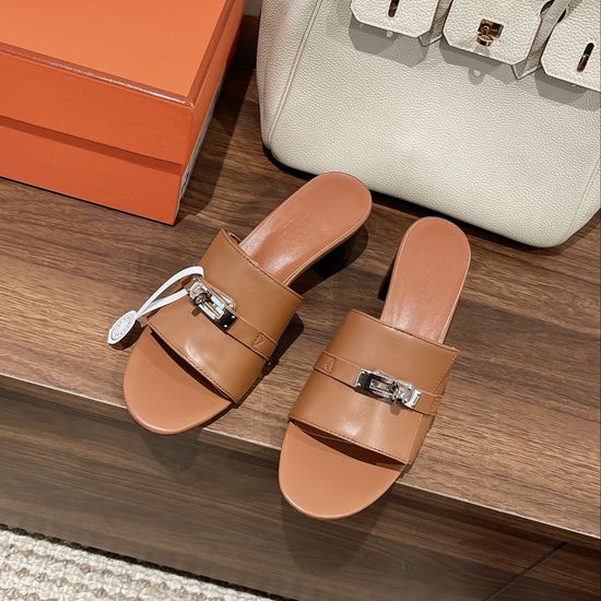 Hermes Classic Buckle Decor Low Heel Sandals Premium Leather Sole