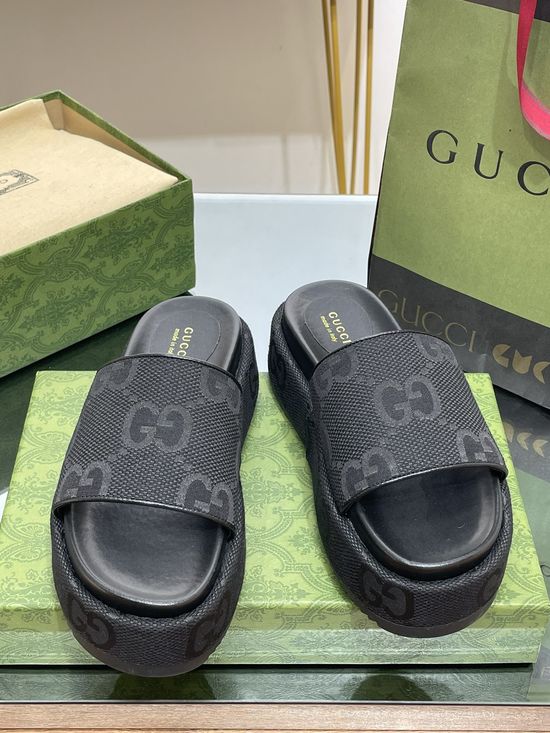 Gucci Classic Pattern Embroidery Platform Slide Sandals