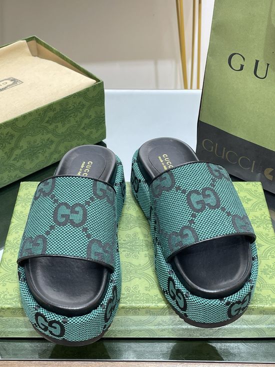Gucci Classic Pattern Embroidery Platform Slide Sandals