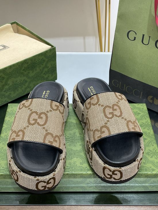 Gucci Classic Pattern Embroidery Platform Slide Sandals