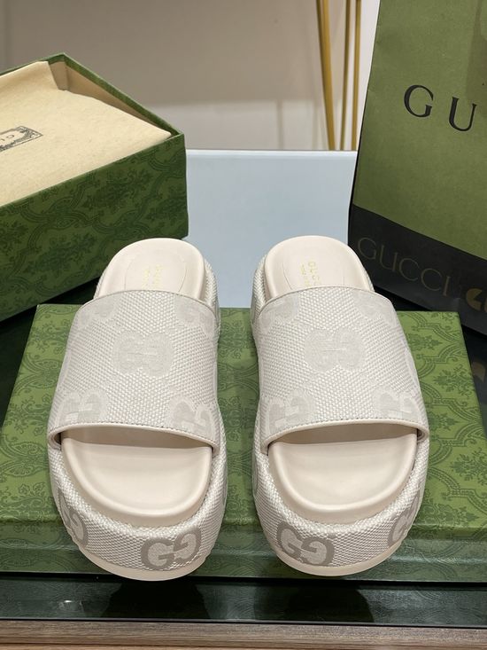 Gucci Classic Pattern Embroidery Platform Slide Sandals