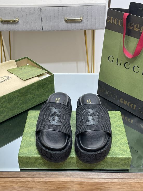 Gucci Classic Pattern Embroidery Platform Slide Sandals