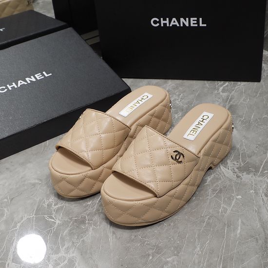 Chanel Quilted Lambskin Upper Sheepskin Lining Platform Sandals