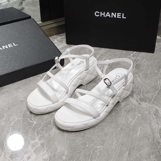 Chanel Quilted Lambskin Upper Sheepskin Lining Platform Sandals