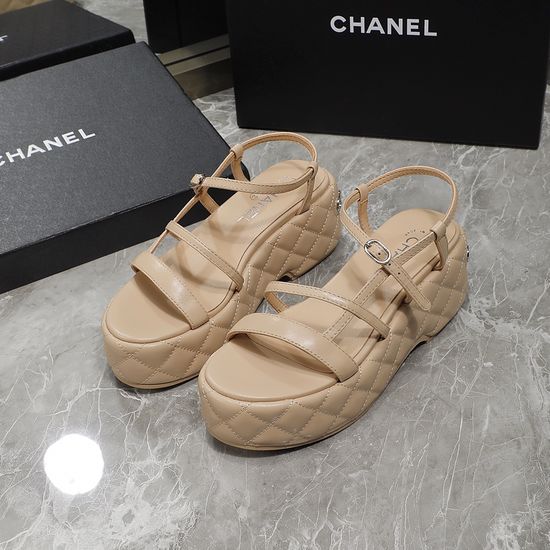Chanel Quilted Lambskin Upper Sheepskin Lining Platform Sandals