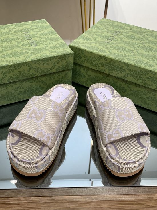 Gucci Classic Pattern Embroidery Platform Slide Sandals
