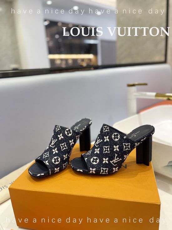 Louis Vuitton Peep Toe Slip On Genuine Leather Heeled Mules