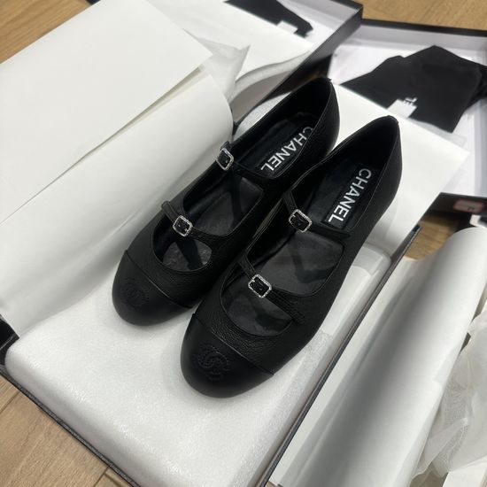 Chanel Two-Strap Leather Mary Jane Ballet Flats for Daily Wear