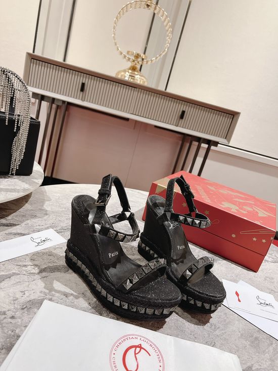 Bottega Veneta Black Calfskin Wedge Sandals with Metal Accents
