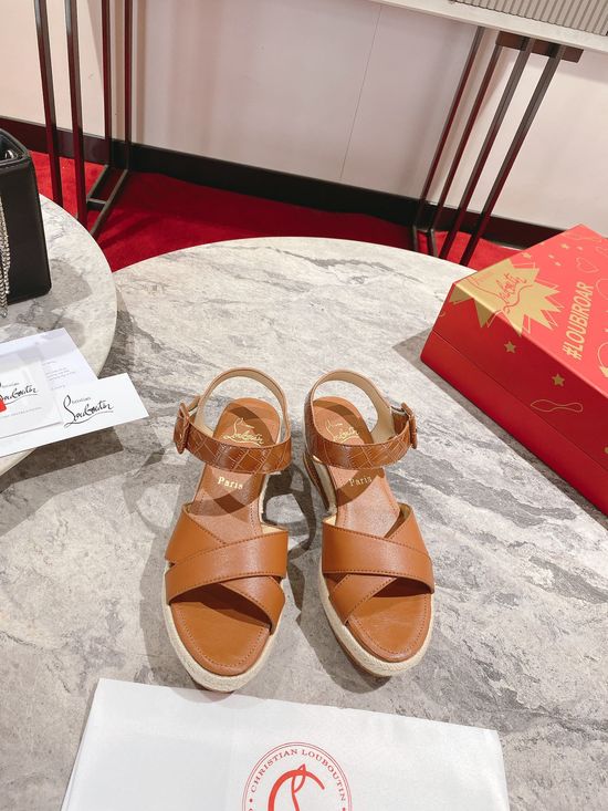 Christian Louboutine Wedge Sandal with Decorative Studs and Woven Sole