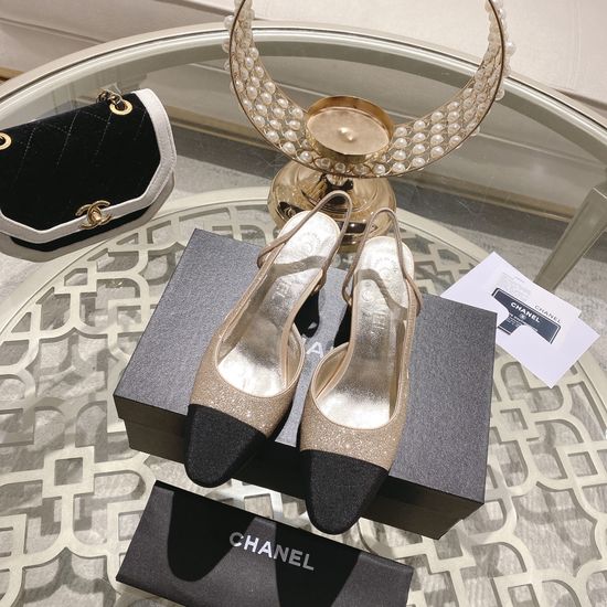 Chanel Glitter Chunky Heel Peep Toe Casual Sandals