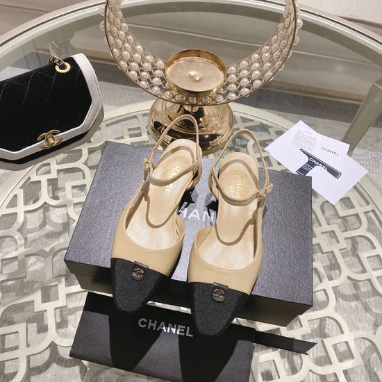 Chanel Color Block Block Heel Peep Toe Dress Sandals