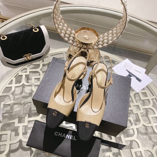 Chanel Color Block Block Heel Peep Toe Dress Sandals