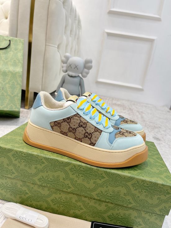Gucci Retro Distressed Platform Sneakers Soft Lining Non Slip Sole