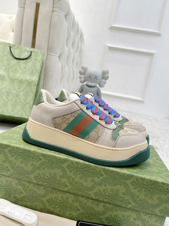 Gucci Vintage Worn Look Platform Sneakers Breathable Comfortable Casual Shoes