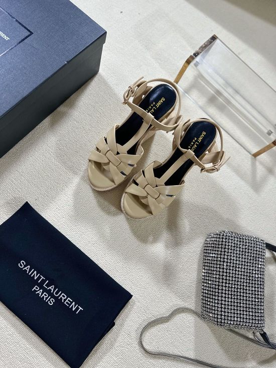Yves Saint Laurent Espadrille Platform Sandals Genuine Leather Lining