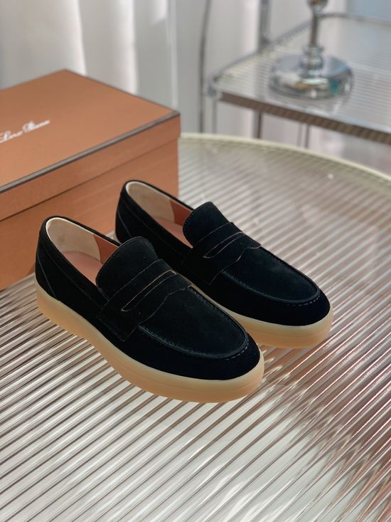 Loro Piana Couple Style Casual Shoes Nubuck Upper Sheepskin Lining Elastic Sole