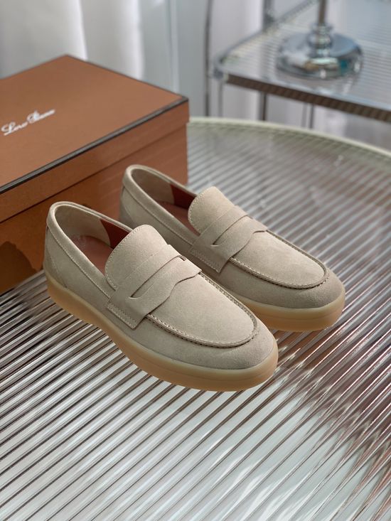 Loro Piana Couple Style Casual Shoes Nubuck Upper Sheepskin Lining Elastic Sole