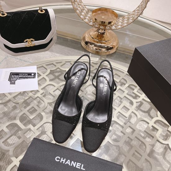 Chanel Rhinestone Med Heel Open Back Suede Sandals