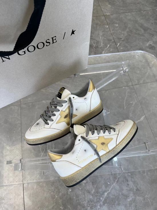 Golden Goose Gold Accent Casual Sneakers with Distressed Thick Sole