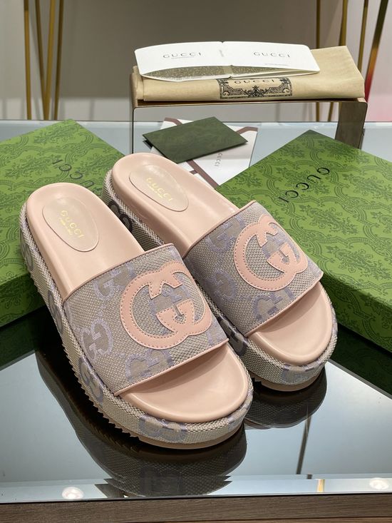 Gucci Classic Pattern Embroidery Platform Slide Sandals