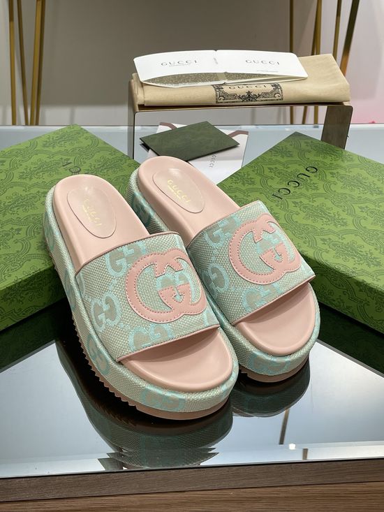 Gucci Classic Pattern Embroidery Platform Slide Sandals