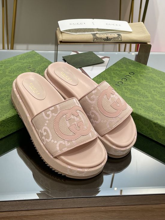 Gucci Classic Pattern Embroidery Platform Slide Sandals