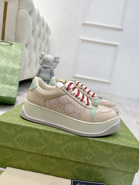 Gucci Vintage Worn Look Platform Sneakers Breathable Comfortable Casual Shoes