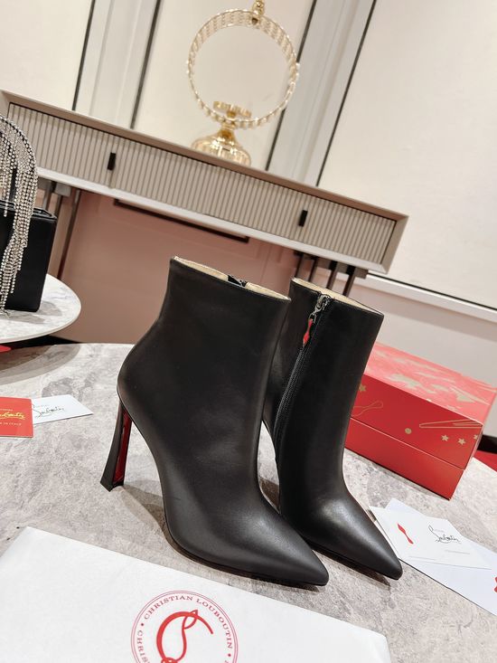 Christian Louboutine Elegant Black Leather Pointed Toe Stiletto Boots