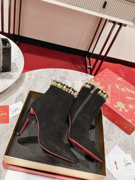 Christian Louboutine Black Leather Pointed Toe Stiletto Heel Ankle Boots