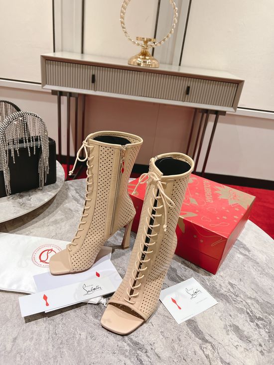 Christian Louboutine Black Perforated Leather Square Toe Ankle Boots