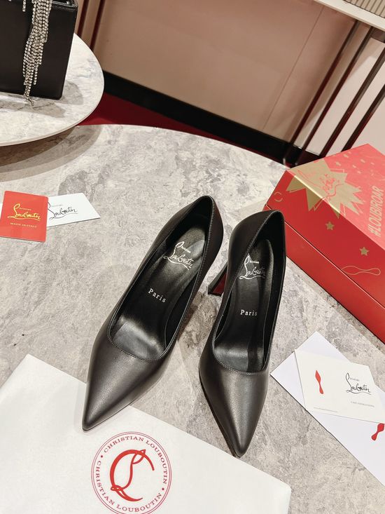 Christian Louboutine Leather Pointed Toe Curved Heel Low Cut Classic Pumps