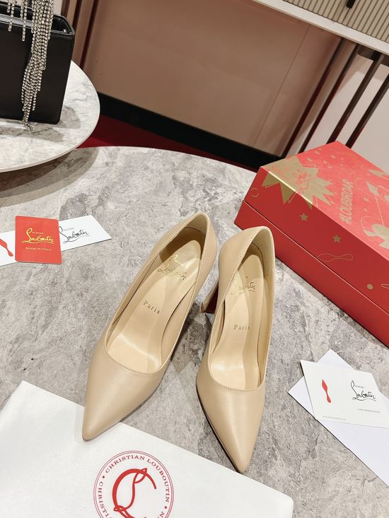 Christian Louboutine Leather Pointed Toe Curved Heel Low Cut Classic Pumps