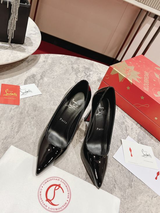 Christian Louboutine Leather Pointed Toe Curved Heel Low Cut Classic Pumps