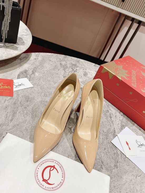 Christian Louboutine Leather Pointed Toe Curved Heel Low Cut Classic Pumps