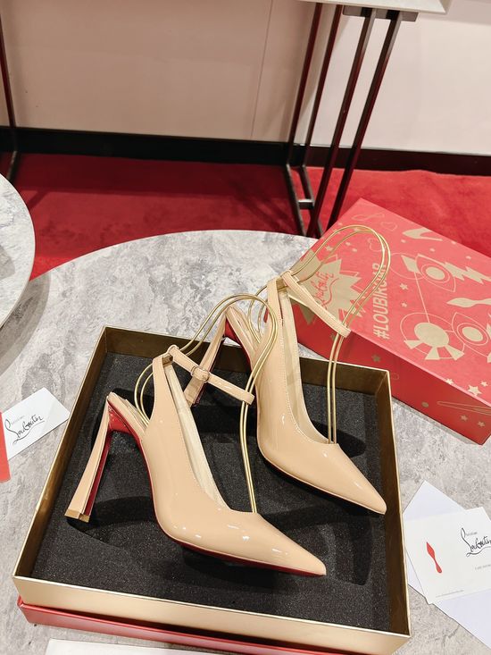 Christian Louboutine Pointed Toe Leather Low-Cut Block Heel Slip-On Mules