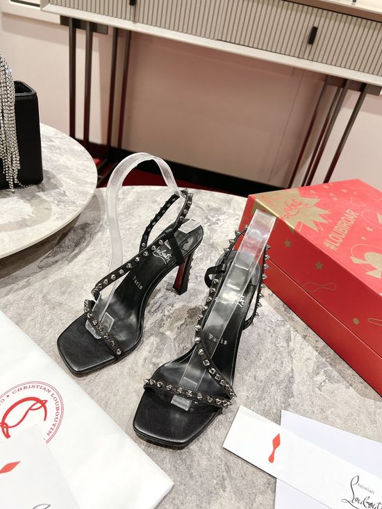 Christian Louboutine Elegant Leather Stiletto Heel Square Toe Sandals
