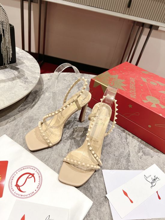 Christian Louboutine Elegant Leather Stiletto Heel Square Toe Sandals