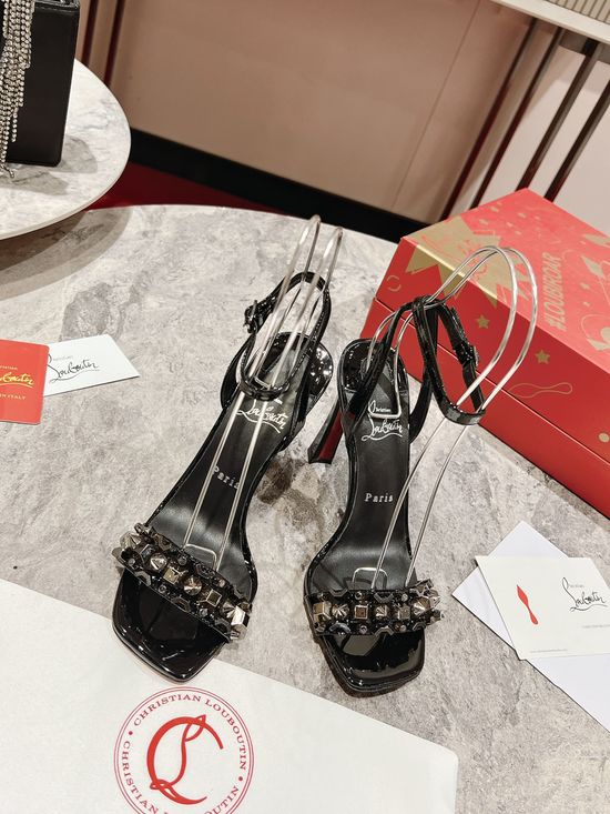 Christian Louboutine Stylish Leather Stiletto Heel Square Toe Sandals