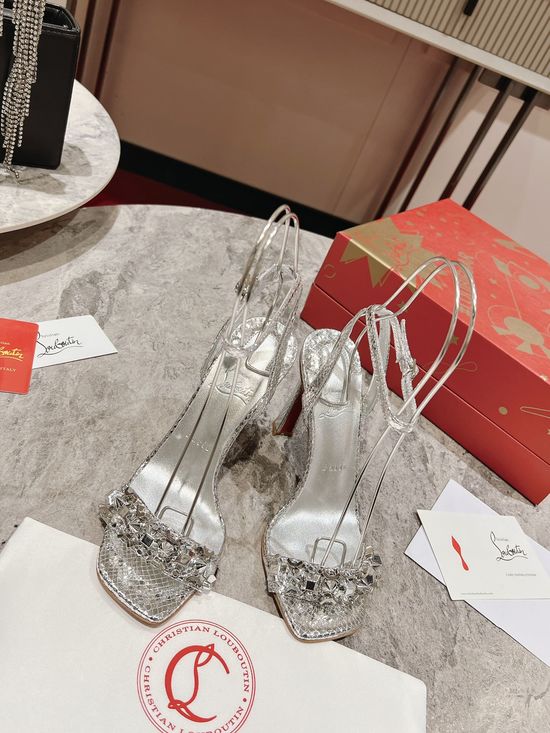 Christian Louboutine Stylish Leather Stiletto Heel Square Toe Sandals
