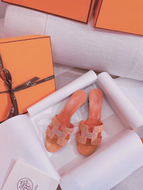 Hermes Rhinestone Embellished Suede Mid Heel Slide Slippers