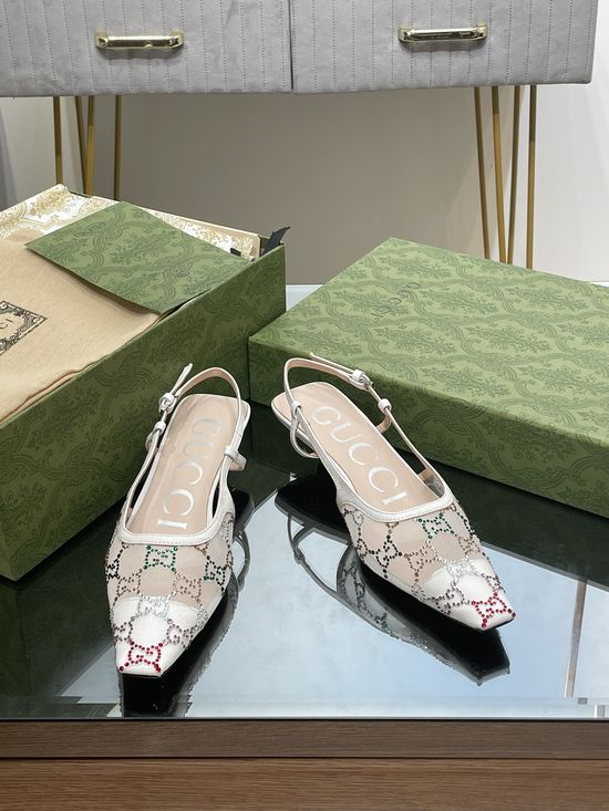 Gucci Rhinestone Decor Kitten Heel Sandals with Sheepskin Lining