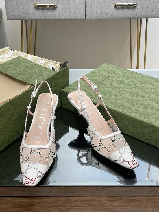Gucci Crystal Embellished Kitten Heel Sandals With Leather Lining