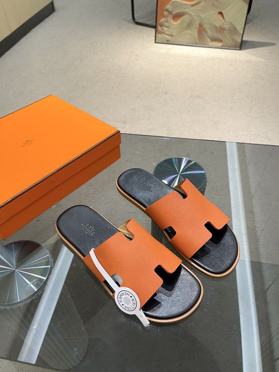 Hermes Premium Handcrafted Swift Leather Slip-on Slides
