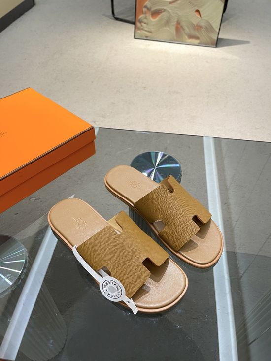 Hermes Premium Handcrafted Swift Leather Slip-on Slides