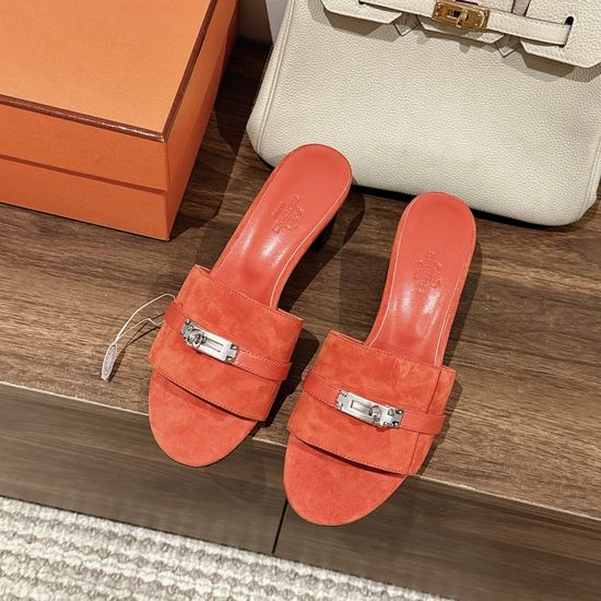 Hermes Classic Buckle Decor Low Heel Sandals Premium Leather Sole
